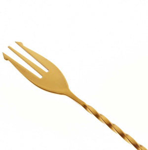 Barfly - 15.75" Gold Plated Bar Spoon with Fork End - M37016GD