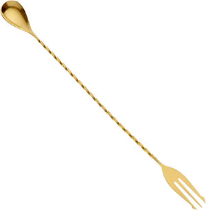 Barfly - 15.75" Gold Plated Bar Spoon with Fork End - M37016GD