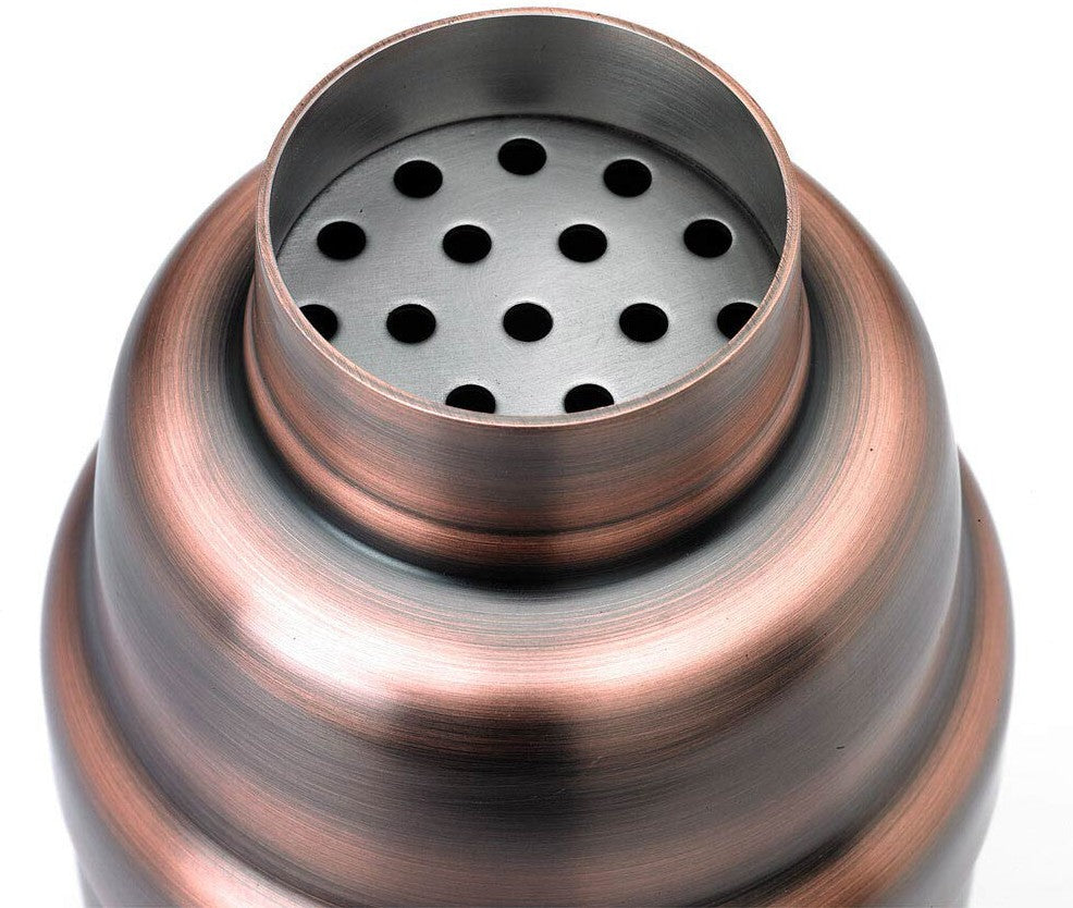 Barfly - 17 Oz Stainless Steel Antique Copper-Plated Heavy Weight 3-Piece Cobbler Cocktail Shaker - M37038ACP
