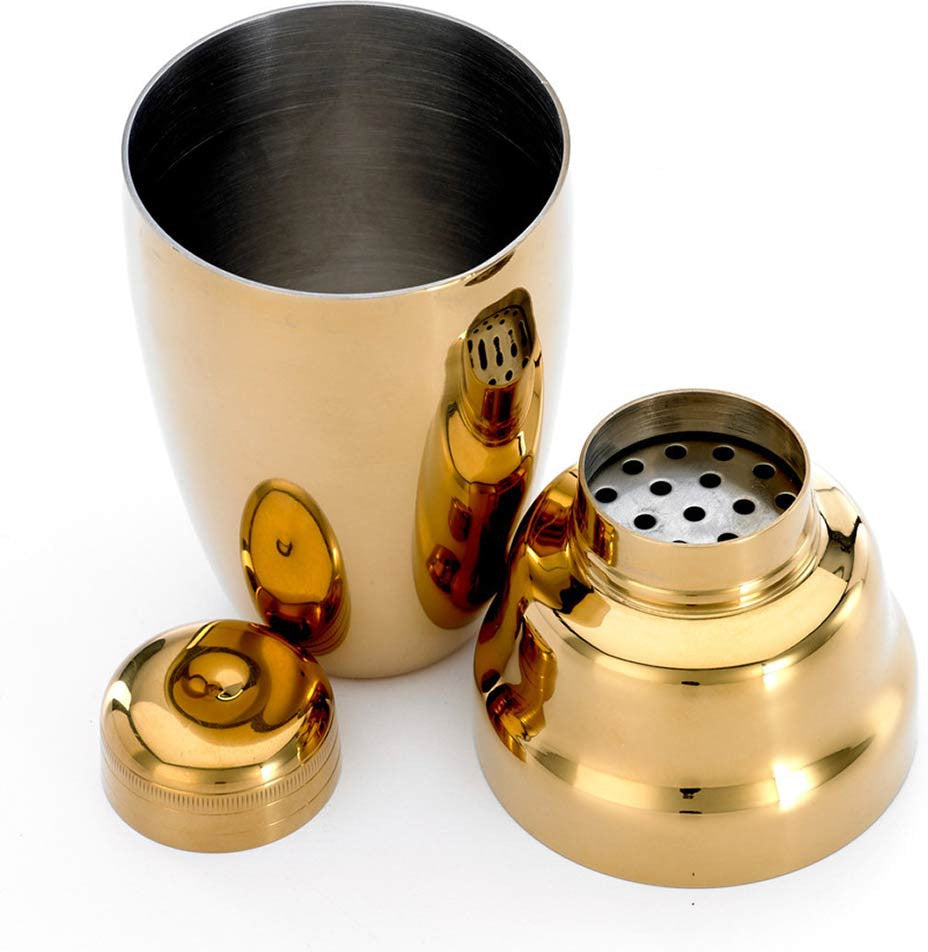 Barfly - 17 Oz Stainless Steel Gold-Plated Heavy Weight 3-Piece Cobbler Cocktail Shaker - M37038GD