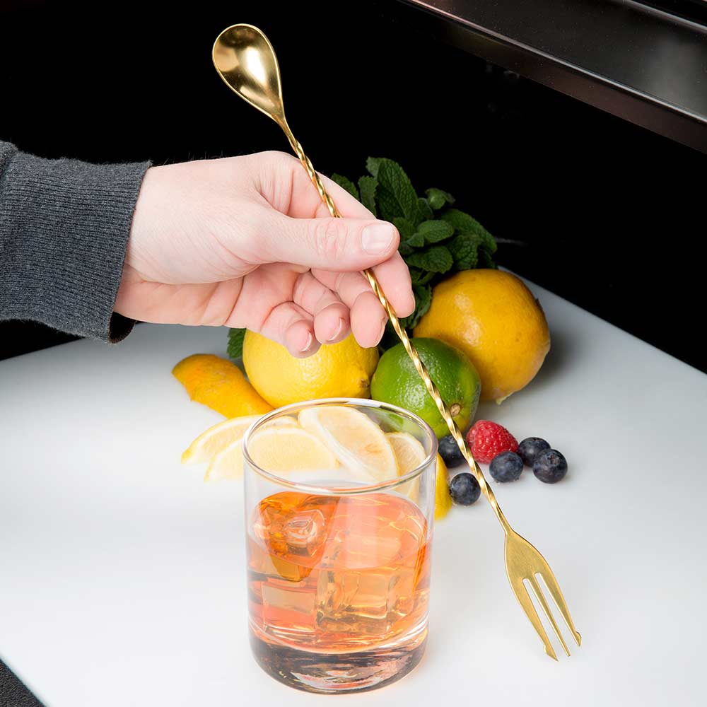 Barfly - 19.62" Gold Plated Bar Spoon with Fork End - M37017GD