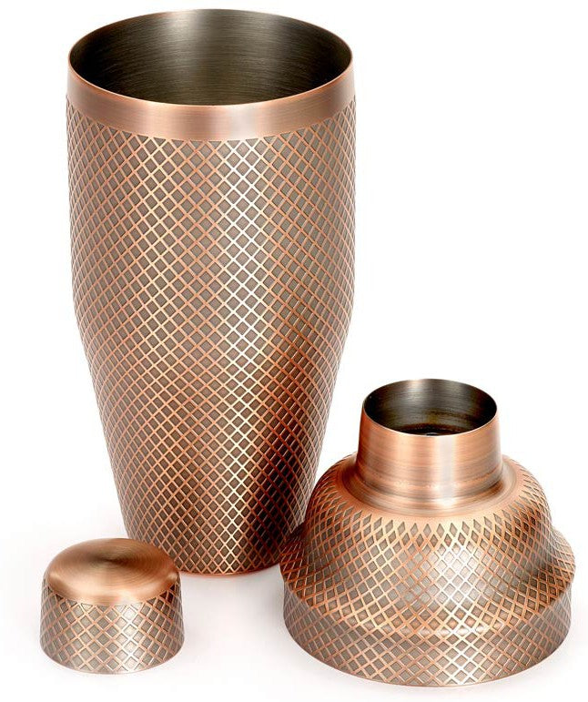 Barfly - 24 Oz Antique Copper Japanese Style Diamond Lattice Cocktail Shaker, Pack Of 3 - M37205ACP