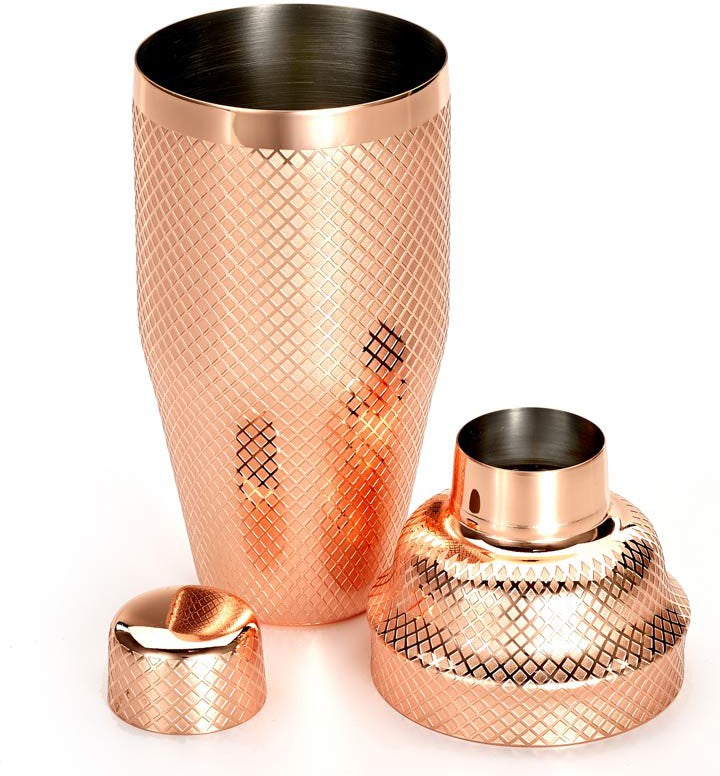 Barfly - 24 Oz Copper Plated Japanese Style Diamond Lattice Cocktail Shaker, Pack Of 3 - M37205CP