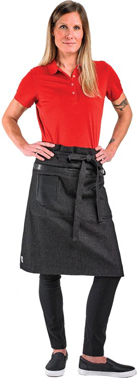 Barfly - 25.5" x 30.5" Metro Edge Wyatt Black Cotton Denim Bistro Apron with Black Leather Details - M63204BKD