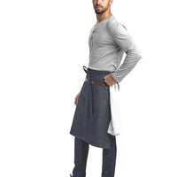 Barfly - 25.5" x 30.5" Metro Edge Wyatt Indigo Draper Denim Bistro Apron with Brown Leather Details - M63204DEN