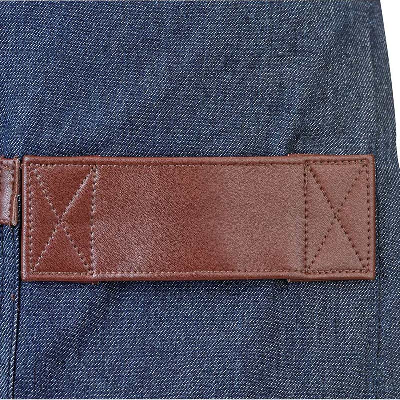 Barfly - 25.5" x 30.5" Metro Edge Wyatt Indigo Draper Denim Bistro Apron with Brown Leather Details - M63204DEN