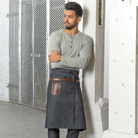 Barfly - 25.5" x 30.5" Metro Edge Wyatt Indigo Draper Denim Bistro Apron with Brown Leather Details - M63204DEN