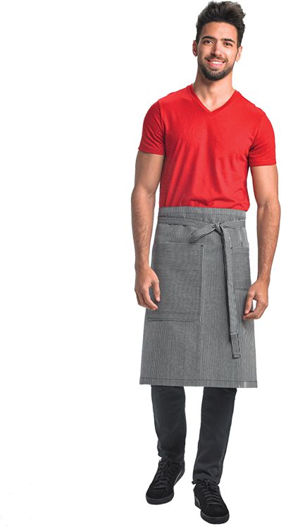 Barfly - 25.5 x 31" Metro Edge Rogue Navy & White Railroad Stripe 80/20 Cotton/Poly Bistro Apron with 3 Pockets - M63207RSD