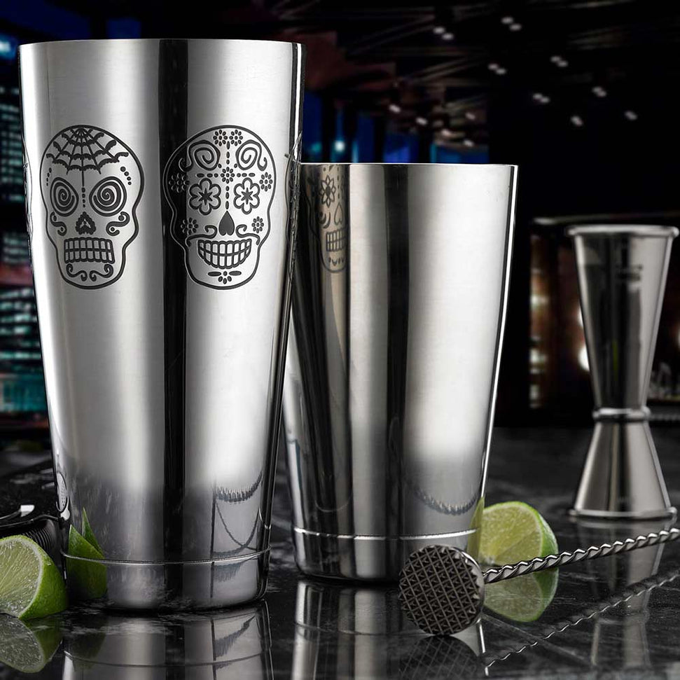 Barfly - 28 Oz & 18 Oz Stainless Steel Silver Skull 2-Piece Cocktail Shaker - M37009SKU