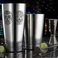 Barfly - 28 Oz & 18 Oz Stainless Steel Silver Skull 2-Piece Cocktail Shaker - M37009SKU