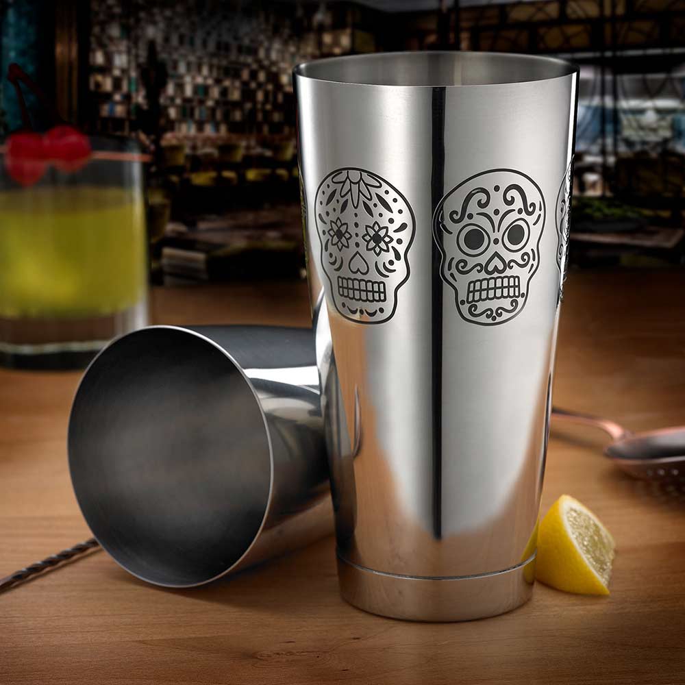 Barfly - 28 Oz & 18 Oz Stainless Steel Silver Skull 2-Piece Cocktail Shaker - M37009SKU