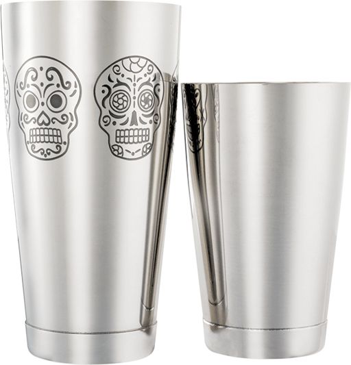 Barfly - 28 Oz & 18 Oz Stainless Steel Silver Skull 2-Piece Cocktail Shaker - M37009SKU