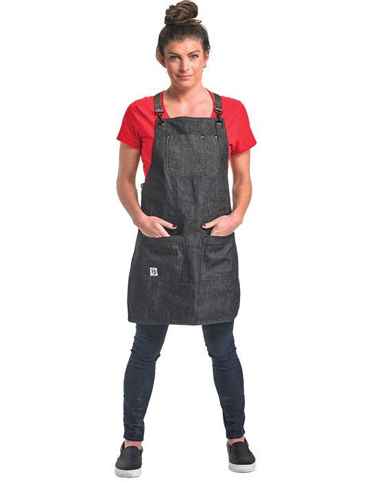 Barfly - 30.5" X 25.25" Metro Edge Renegade Black Cotton Denim Bib Apron - M63208DENBR