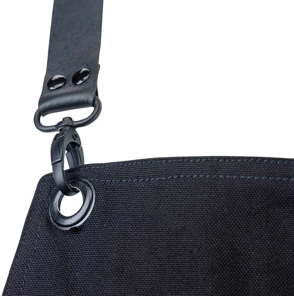 Barfly - 30.5" x 25.25" Metro Edge Renegade Black Cotton Canvas Bib Apron - M63208BDBK