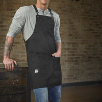 Barfly - 30.5" x 25.25" Metro Edge Renegade Black Cotton Canvas Bib Apron - M63208BDBK