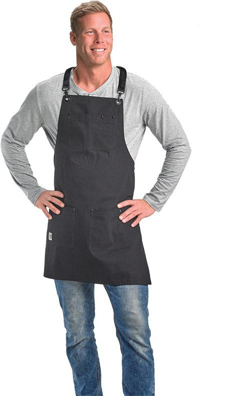 Barfly - 30.5" x 25.25" Metro Edge Renegade Black Cotton Canvas Bib Apron - M63208BDBK
