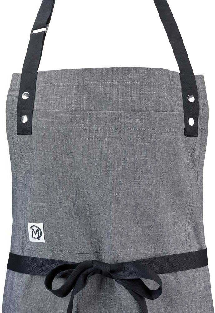 Barfly - 32" x 29.25" Metro Edge Odin Gray Chambray Bib Apron with Adjustable Neck - M63205GRY