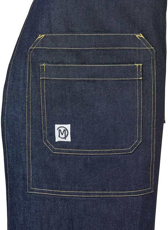 Barfly - 32.25" x 32" Metro Edge Talon Indigo Cotton Vintage Draper Denim Bistro Apron with 2 Pockets - M63201DEN