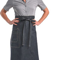 Barfly - 32.25" x 32" Metro Edge Talon Indigo Cotton Vintage Draper Denim Bistro Apron with 2 Pockets - M63201DEN