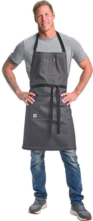 Barfly - 34" X 29.75" Metro Edge Scout Gray 65/35 Cotton/Poly Bib Apron with Adjustable Straps - M63206DEN
