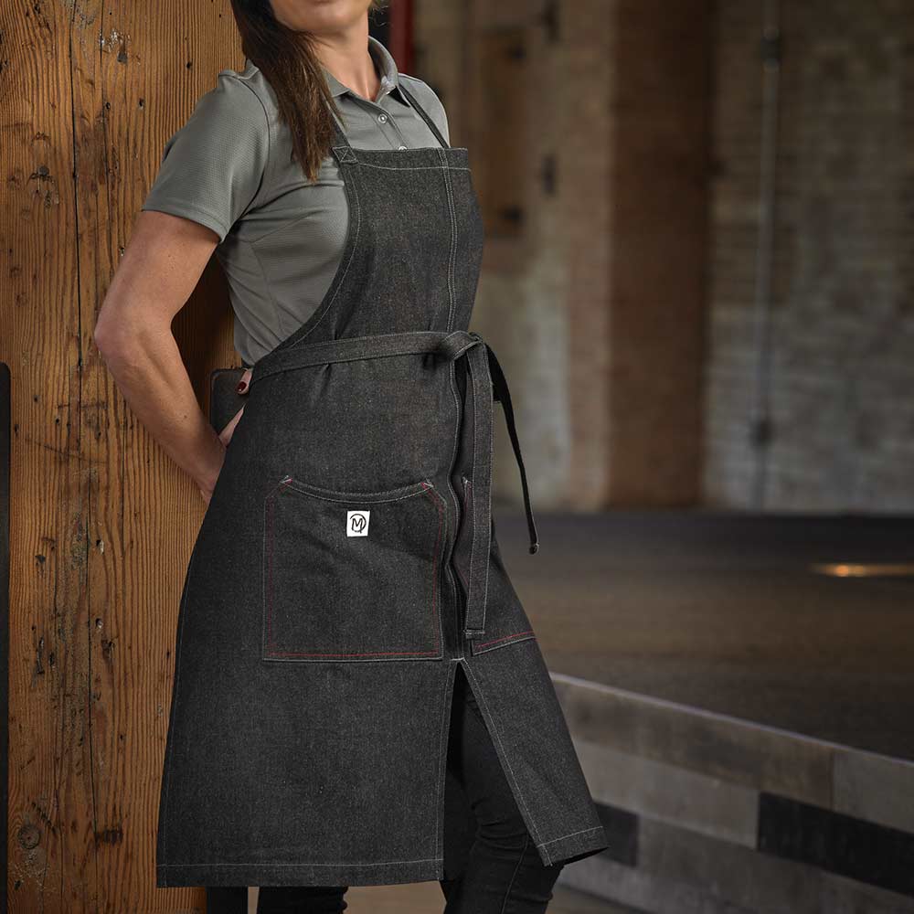 Barfly - 34" x 30" Metro Edge Zephyr Black Cotton Denim Bib Apron - M63203BKD