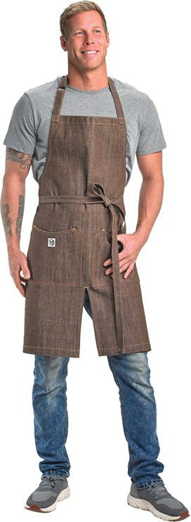 Barfly - 34" x 30" Metro Edge Zephyr Brown Cotton Denim Bib Apron - M63203BRN