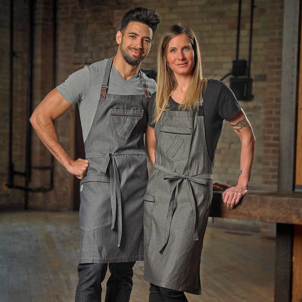Barfly - 34.25" X 30.75" Metro Edge Flannery Black Dobby Denim Bib Apron - M63200BKD