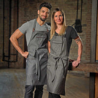 Barfly - 34.25" X 30.75" Metro Edge Flannery Indigo Dobby Denim Bib Apron - M63200DEN