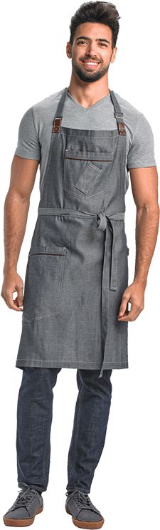 Barfly - 34.25" X 30.75" Metro Edge Flannery Indigo Dobby Denim Bib Apron - M63200DEN