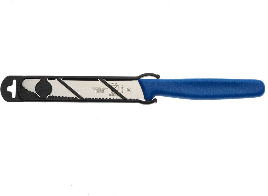 Barfly - 4.3" Blue Serrated Rounded Tip Paring Bar Knife With Guard - M33932BLB