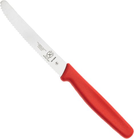 Barfly - 4.3" Red Serrated Rounded Tip Paring Bar Knife With Guard - M33932RDB