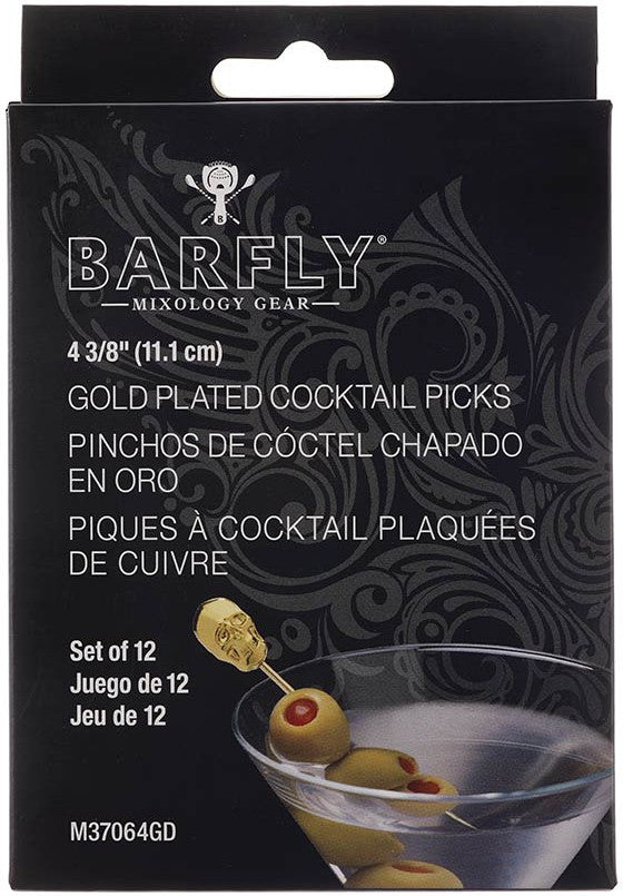 Barfly - 4.37" Gold Cocktail Pick with Skull Top - M37064GD