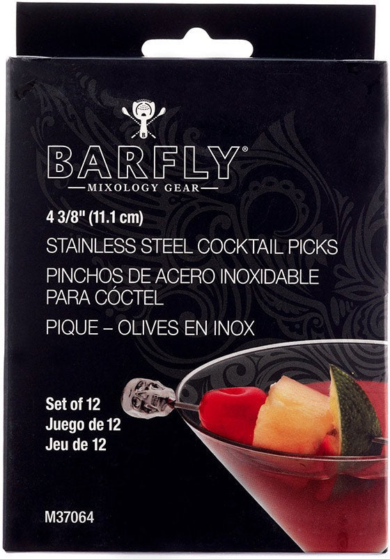 Barfly - 4.37" Stainless Steel Skull Top Cocktail Pick - M37064
