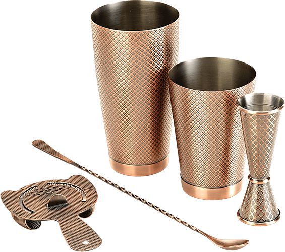 Barfly - Antique Copper Diamond Lattice Basic Cocktail Shaker, Pack Of 4 - M37206ACP