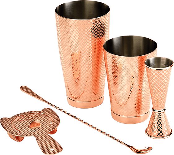 Barfly - Copper Plated Diamond Lattice Basic Cocktail Shaker, Pack Of 4 - M37206CP