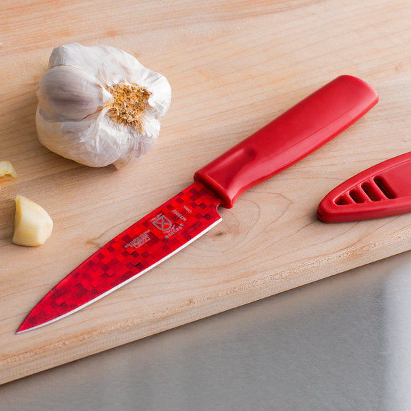 Barfly - Culinary 4" Red Non-Stick Paring Knife with Sheath - M33912B