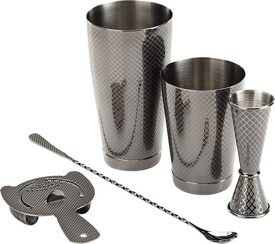 Barfly - Metal Black Diamond Lattice Basic Cocktail Shaker, Pack Of 4 - M37206BK