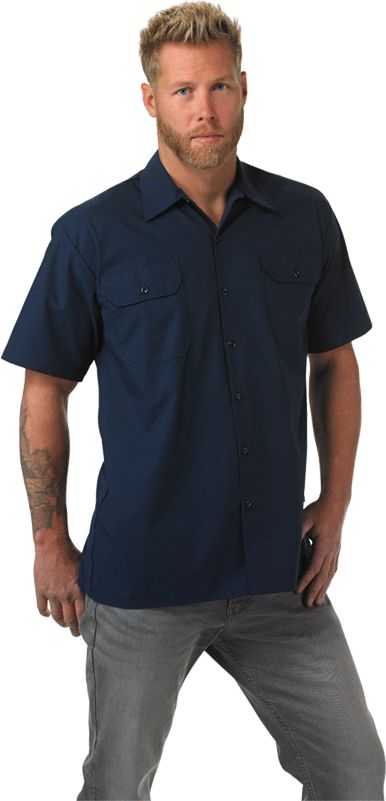 Barfly - Navy Blue Metro Edge Customizable Short Sleeve Brewer Shirt - M60250NB