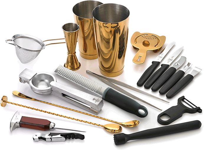 Barfly - Stainless Steel Gold-Plated Deluxe 19-Piece Cocktail Kit - M37102GD