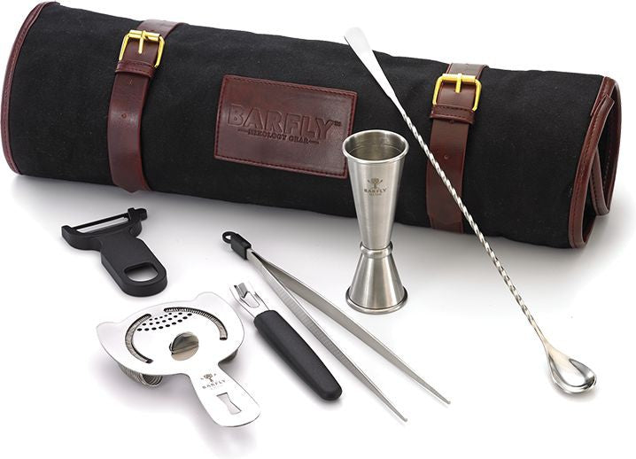 Barfly - Stainless Steel Silver Essential 7-Piece Cocktail Kit with Mixology Roll Bag - M37100