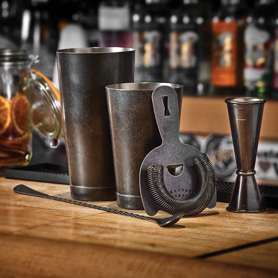 Barfly - Stainless Steel Vintage Black Basic 5-Piece Cocktail Kit - M37101VBK