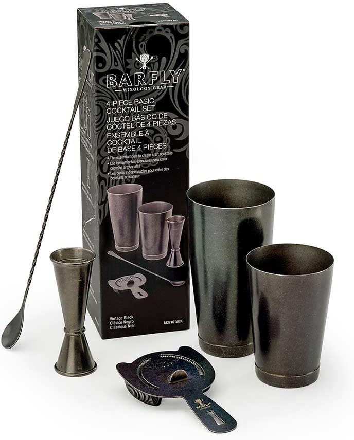 Barfly - Stainless Steel Vintage Black Basic 5-Piece Cocktail Kit - M37101VBK
