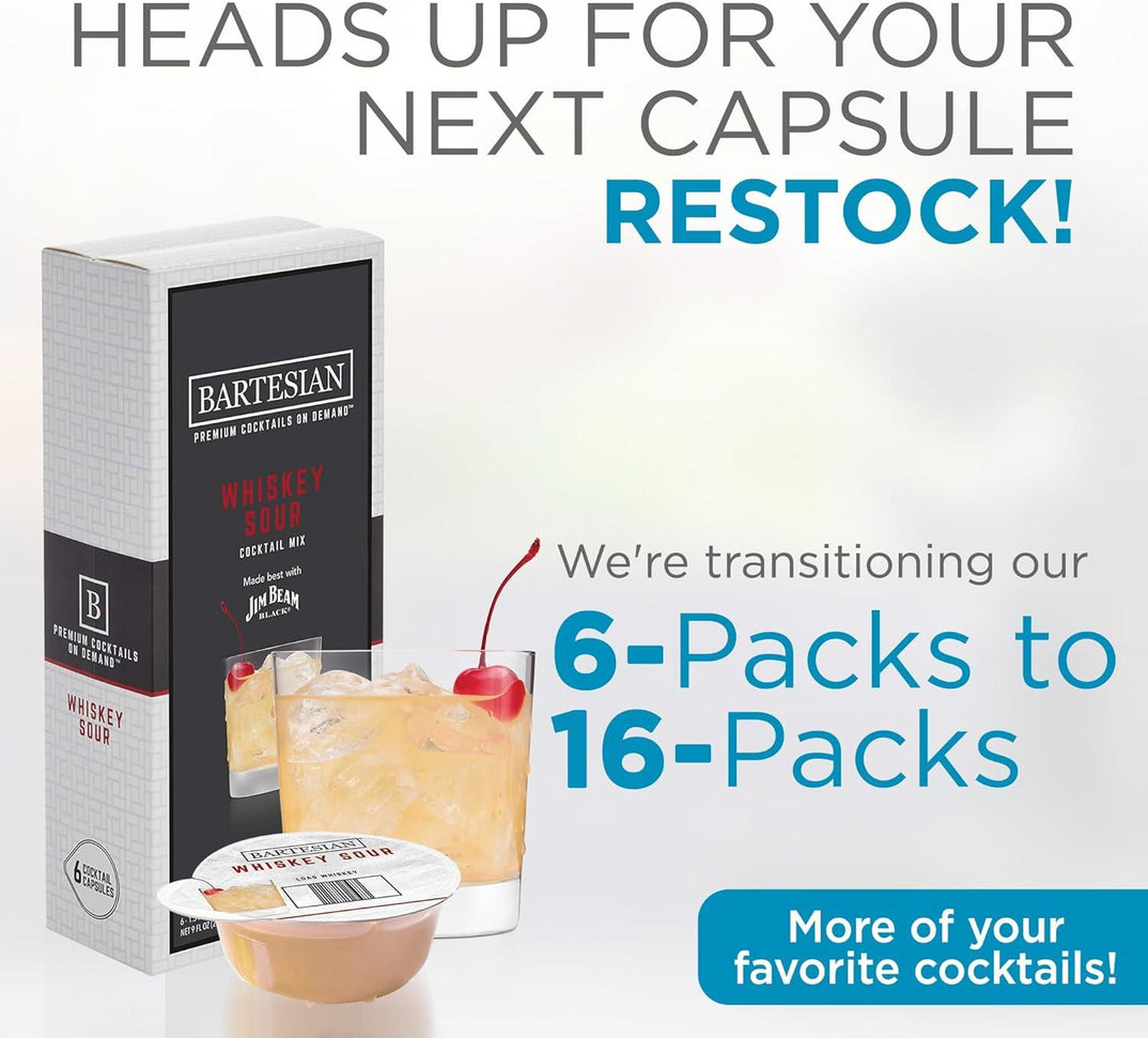 Bartesian - Whiskey Sour Cocktail Mixer Capsules, Pack of 6 - 55353