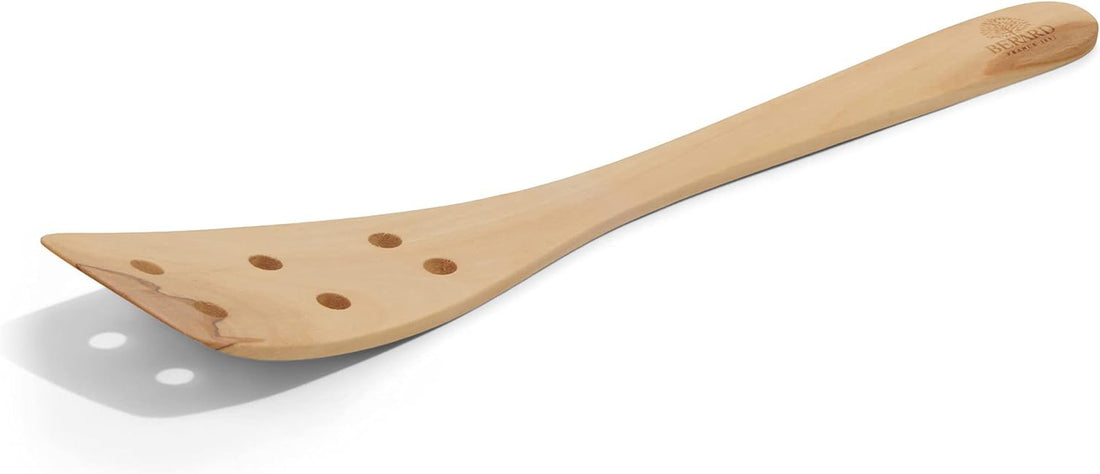 Berard - 12" Contour Olivewood Curved Spatula with 6 Holes - 66571