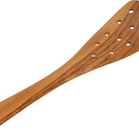 Berard - 12.5" Olivewood Curved Spatula with 12 Holes - 66476