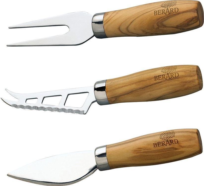 Berard - Stainless Steel Olivewood Handle Cheese Knife, 3 PC Set - 21350