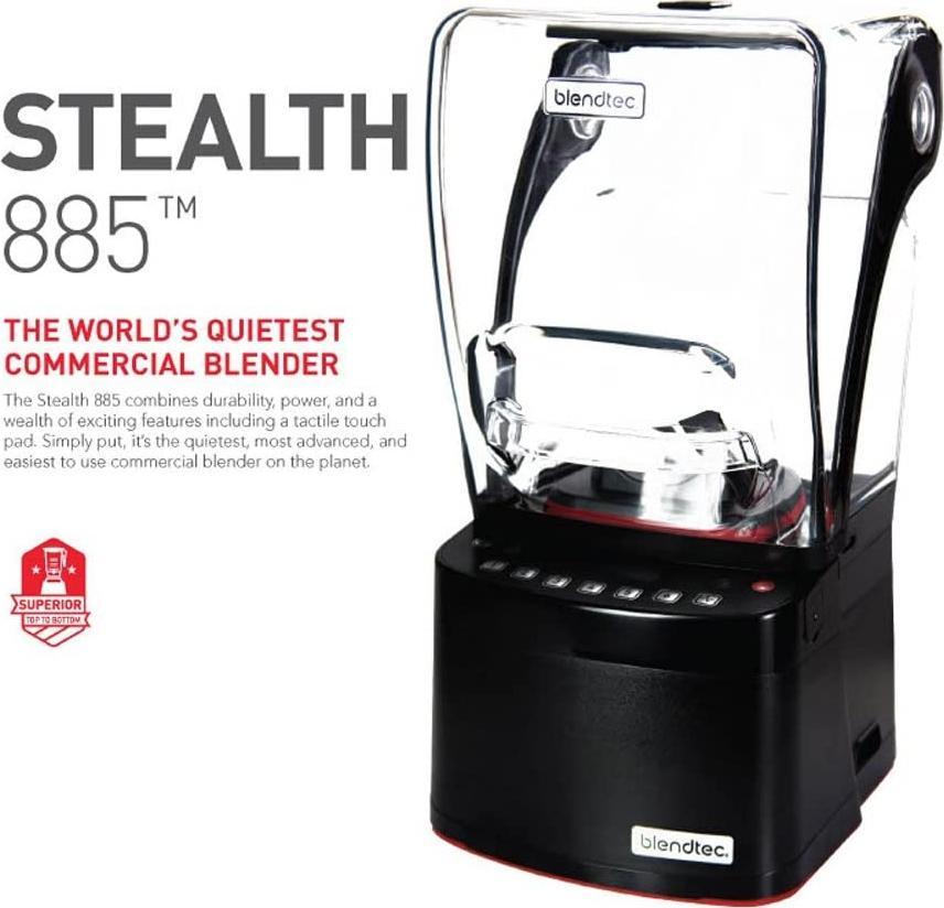 BlendTec - Stealth 885 Commercial Blender in Black, 2 WildSide+ J10H3, 2 Soft Rubber Lids - S885C2901-B1GB1D
