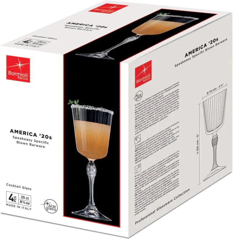 Bormioli Rocco - 8.5oz America '20s Cocktail Glass, Pack of 4 - 450122129