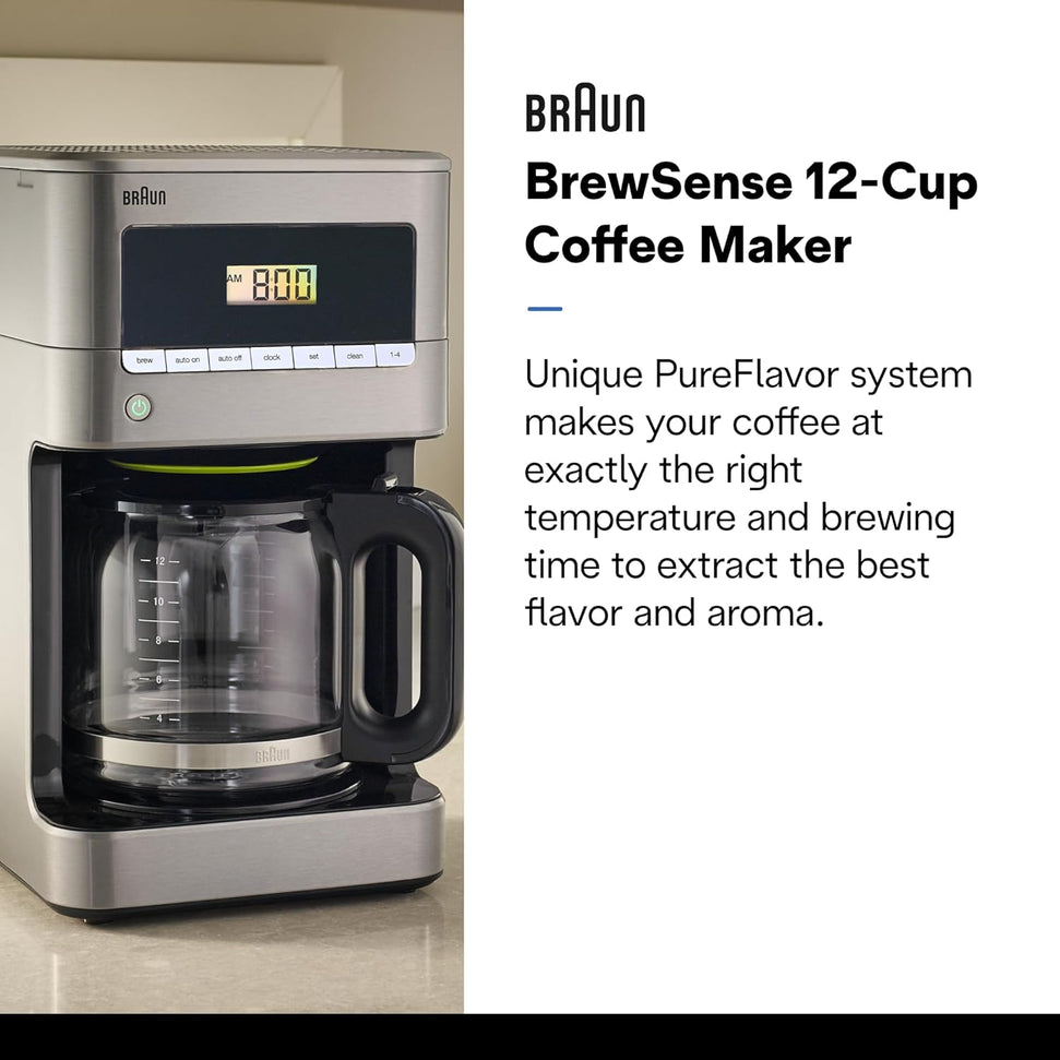 Braun - 12 Cup BrewSense Digital Drip Coffee Maker Stainless Steel - KF7370SI
