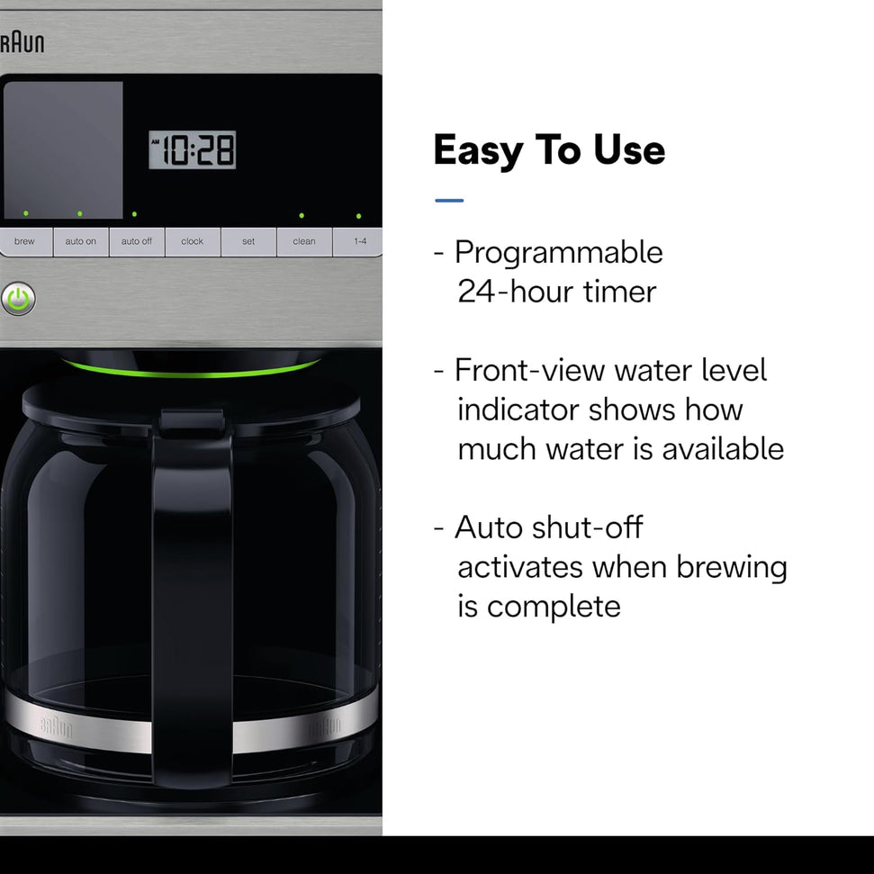 Braun - 12 Cup BrewSense Digital Drip Coffee Maker Stainless Steel - KF7370SI